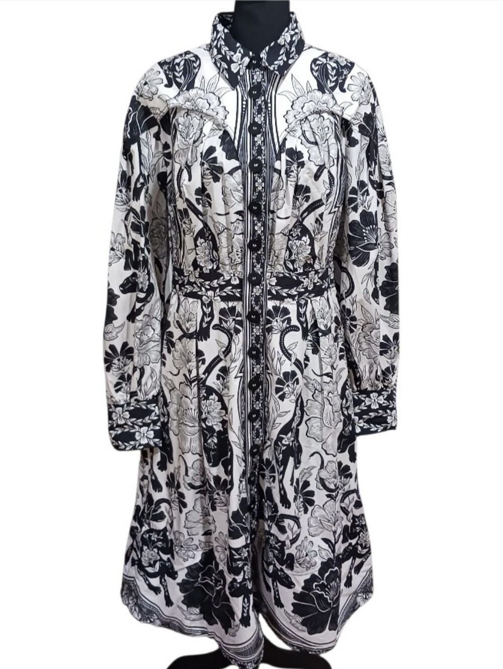 Farm Rio Flower Leopards Collarneck Midi Dress - Picture 2 of 16